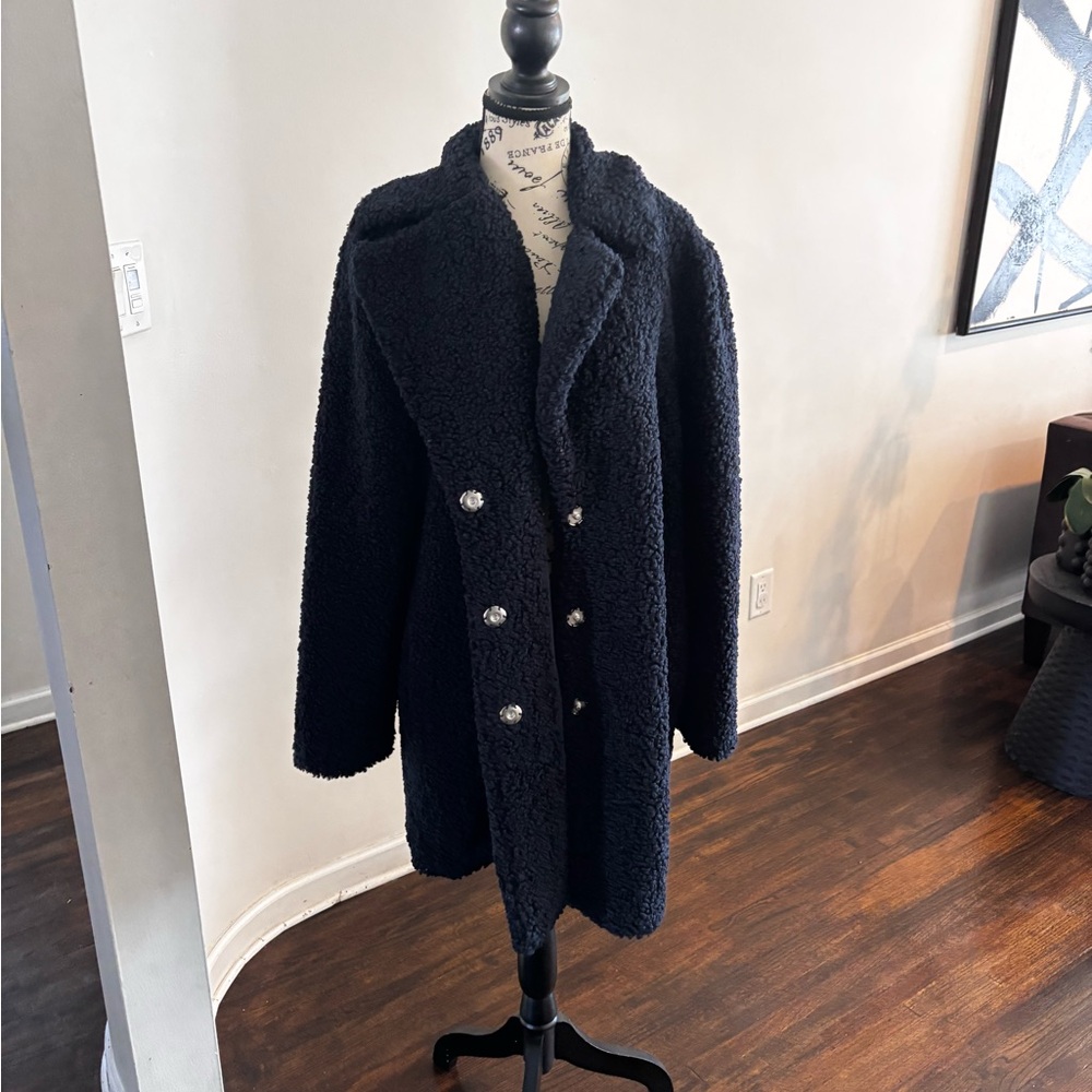 Cece navy Faux-Shearling Double-Breasted Coat